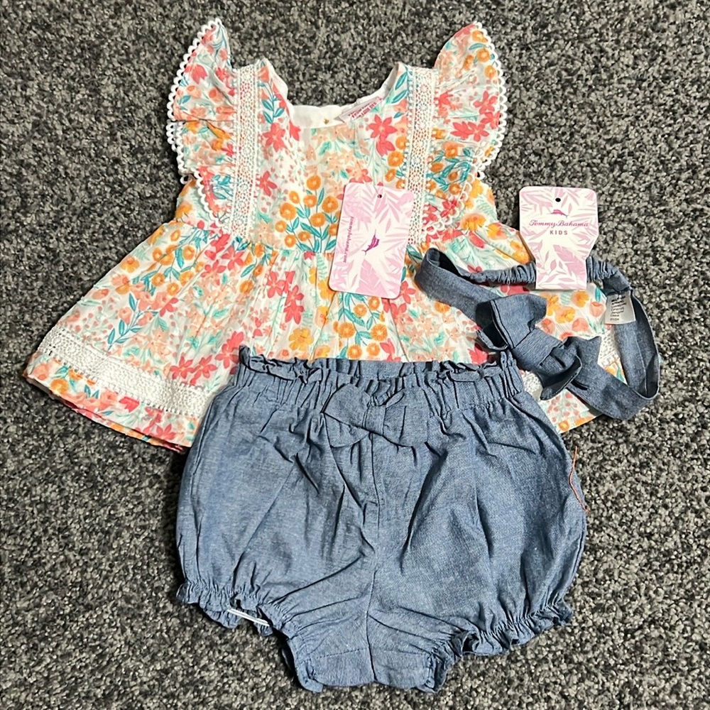 Tommy Bahama Baby Girl 3 PC Floral Outfit Size 3-6 Months NWT